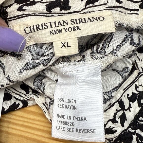 Christian Siriano Boho Peasant Top Size XL Linen Blend Black Floral Crochet Lace - Picture 9 of 12